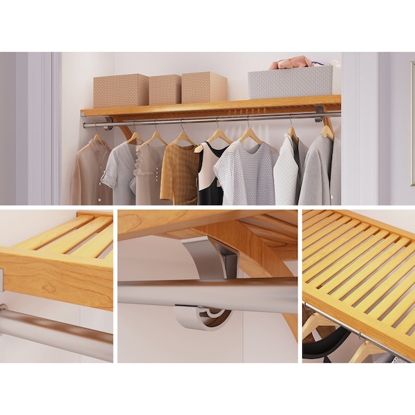 John Louis Home Solid Wood 16in. Deep 6ft. Shelf with Bar Kit Honey Maple JLH-646-B - main